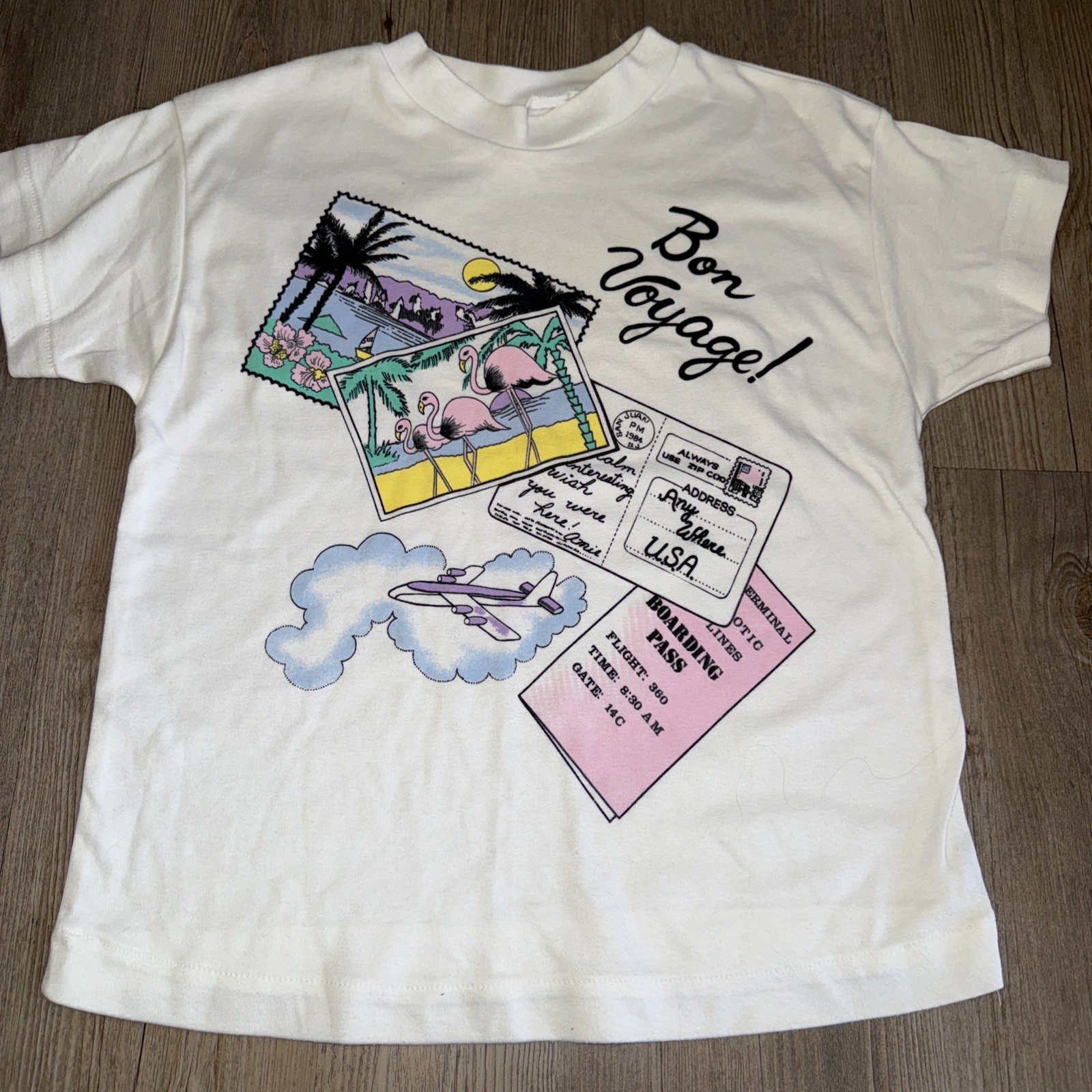 Vintage T Shirt Graphic 80’s Travel Bon Voyage Postcard Single Stitch Small Rare