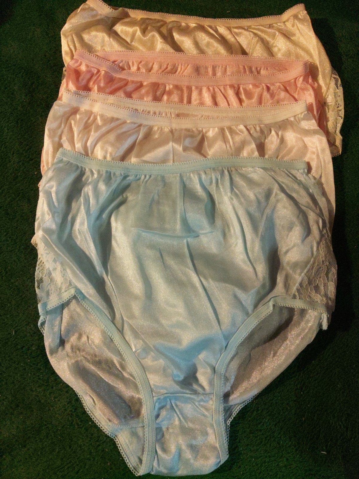 Lot Of 4 – 100% Nylon Brief Panties With Lace Silky Soft Size 7