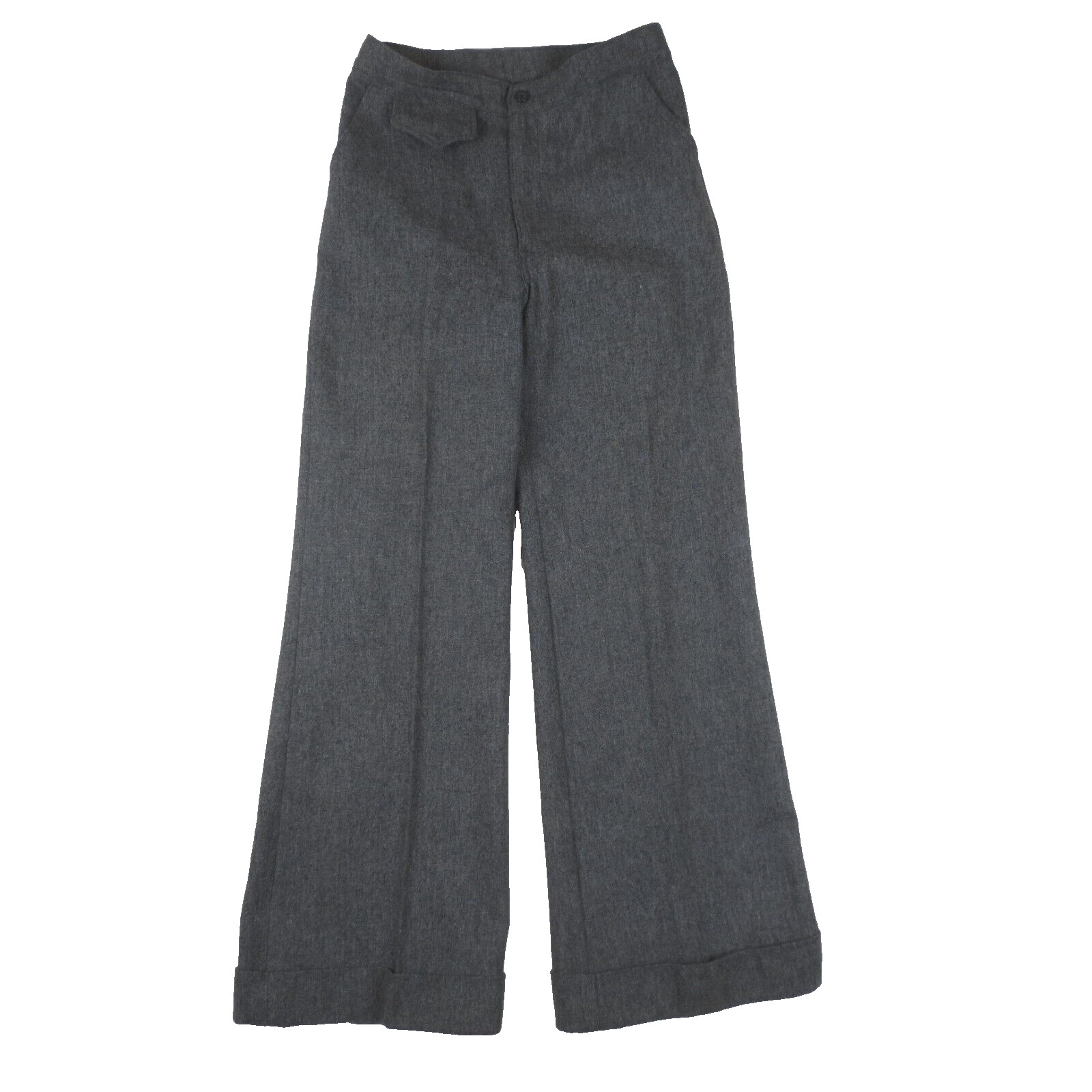 Vintage 70s Levis Pants 28×30 Gray Wool Blend High Waist Wide Leg Flared Cuffed