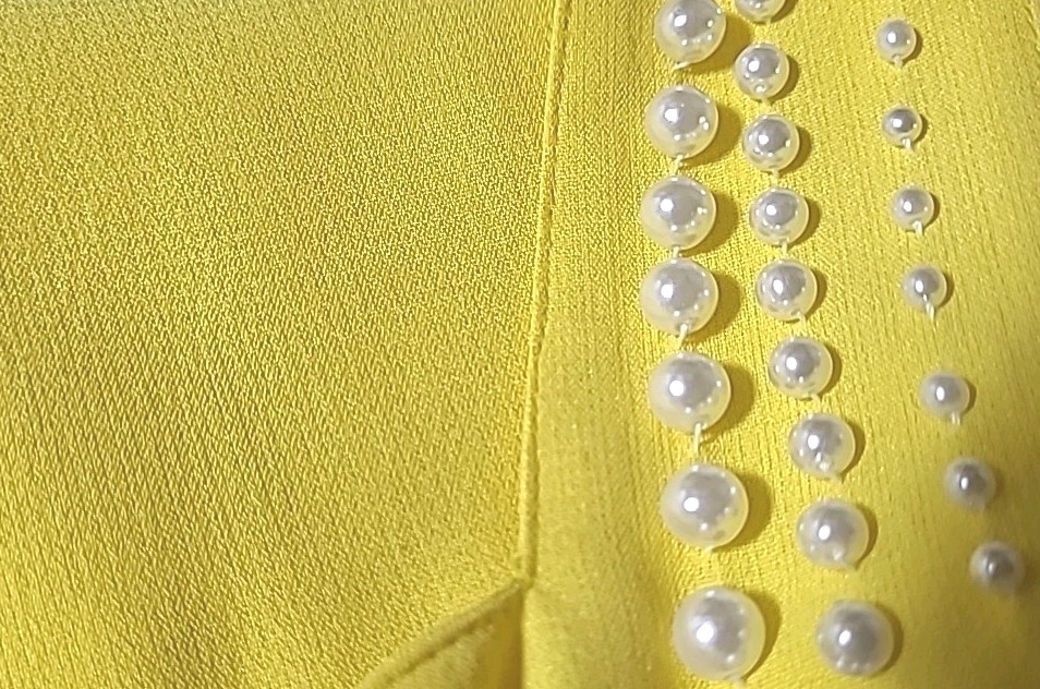 Vintage 80s 90s Byblos Yellow Bustier Style Pearls Embellished Top Italy 42 6