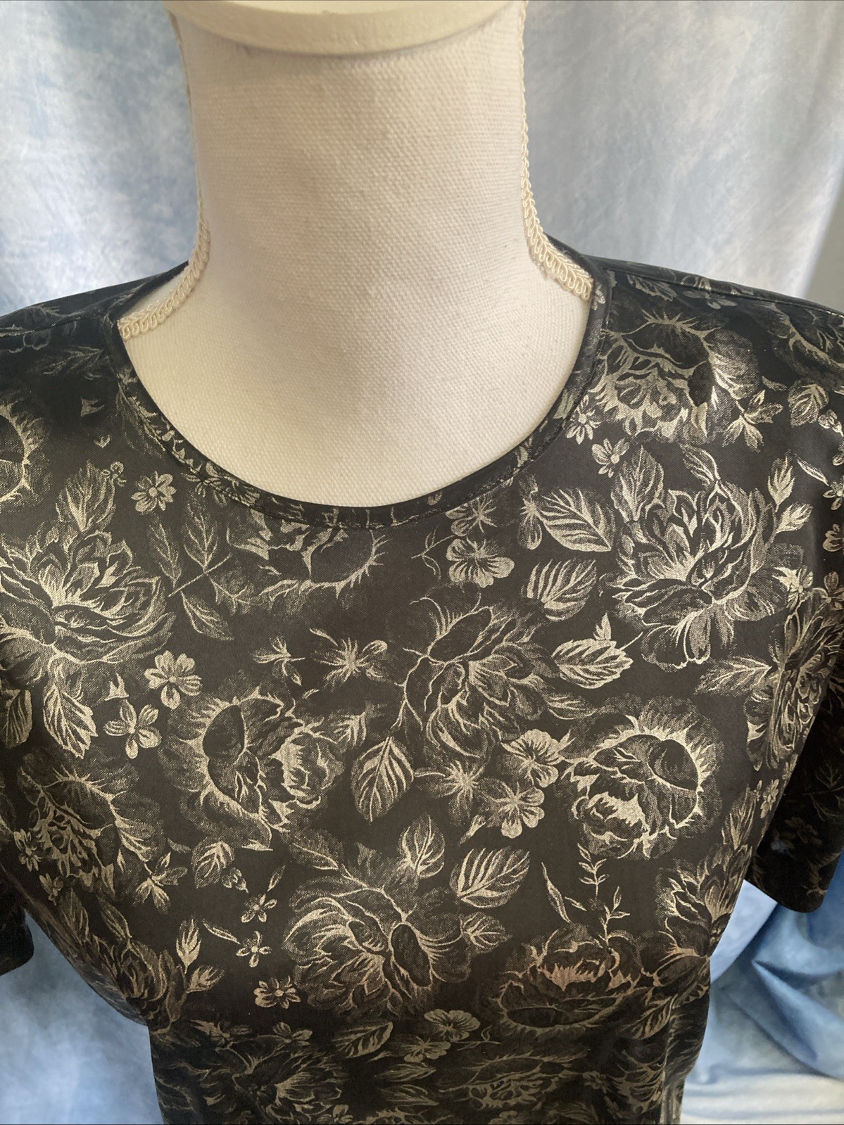 Vtg 80s 90s Petites by Fundamental Things Top Sz 4 Floral Union Made Poly EUC
