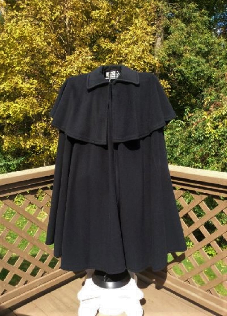 Vintage Zandra Rhodes for Green & Makofsky Sleeveless Black Wool Cloak Cape!