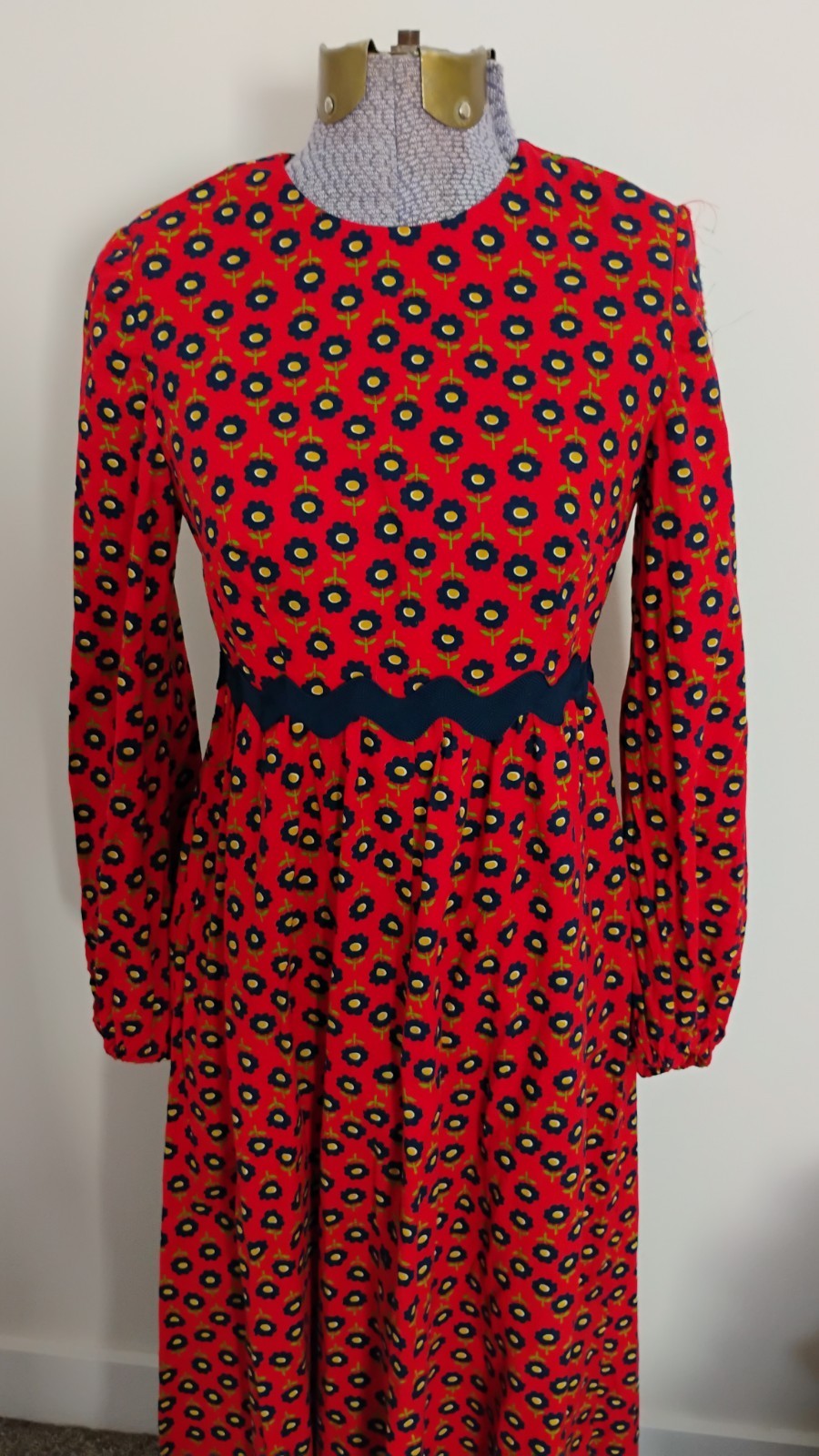 Vtg 70s Floral Maxi Dress Hippie Prairie Festival Mod Ric Rac Sz 0 Read*