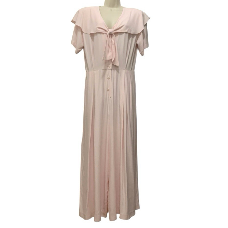 Vintage Carol Anderson Pink Palazzo Jumpsuit Sailor Collar Size 12