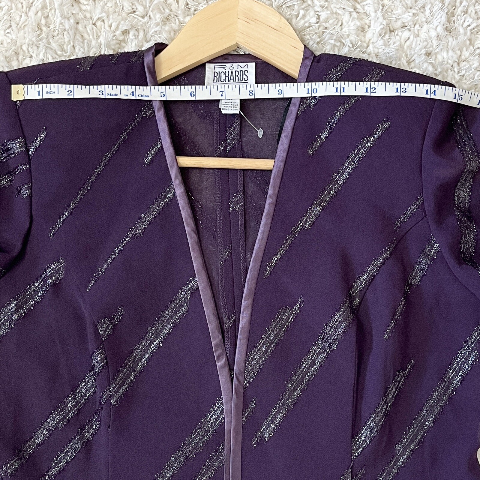 R & M Richards Karen Kwong Sheer Evening Jacket Shimmer Rhinestone Clasp 6P