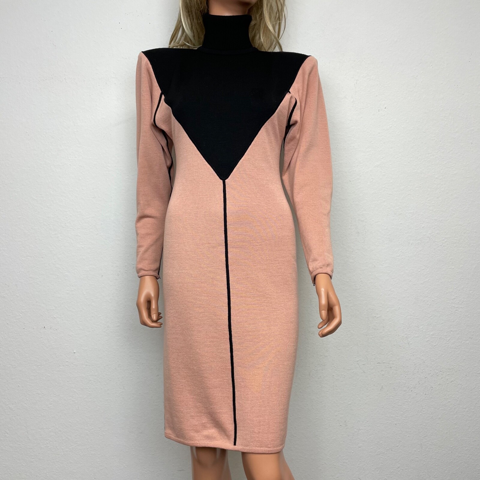Rare Vintage 80’s Emanuel Ungaro Pink Black Color Block Fitted Dress Size 4