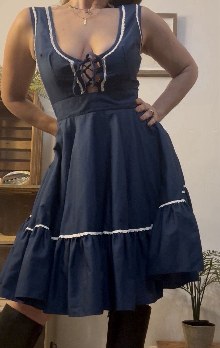 Vintage Parteners Please Dress Cottagcore Renaissance Peasant Corset Blue S/M