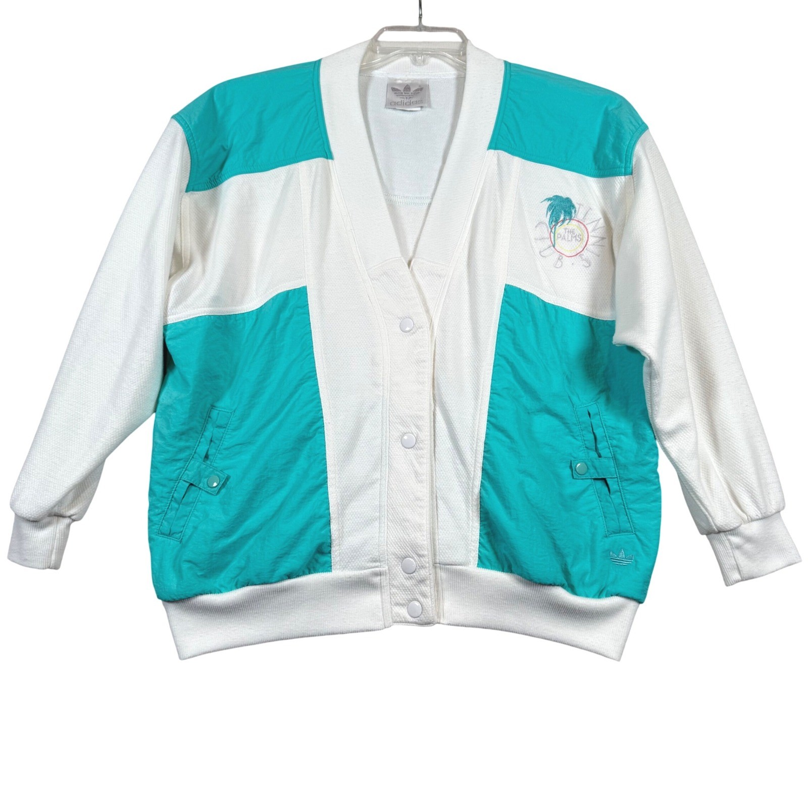 Vintage Adidas The Palms Jacket White Turquoise 90s Bomber Medium