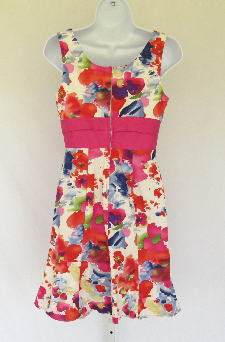 VINTAGE 1990s ALYN PAIGE FLORAL DRESS SIZE 7/8 COTTON SPANDEX LINED BUST