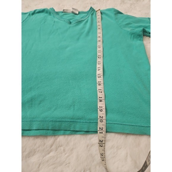 Basic Editions Vintage Teal Green V-Neck T-Shirt Large 100% Cotton Boxy Y2K