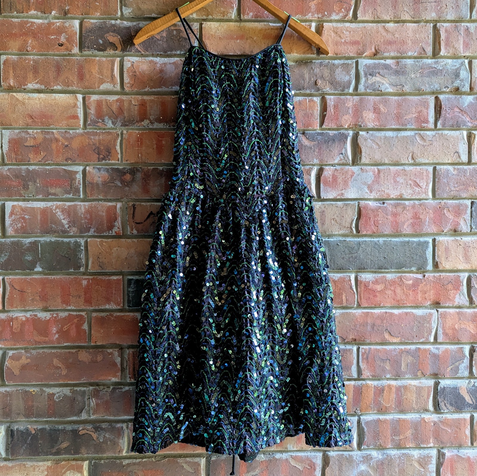 GUNNE SAX Jessica McClintock Sequin Dress Mini Chevron 5/6 XS Sparkle Glam Vtg