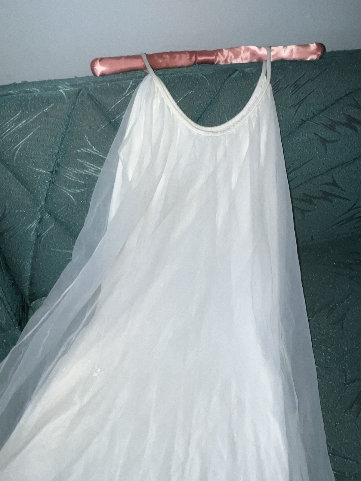 VTG INTIME Chiffon Nightgown Large White Ivory Lace Bridal Full Sweep Maxi Gown