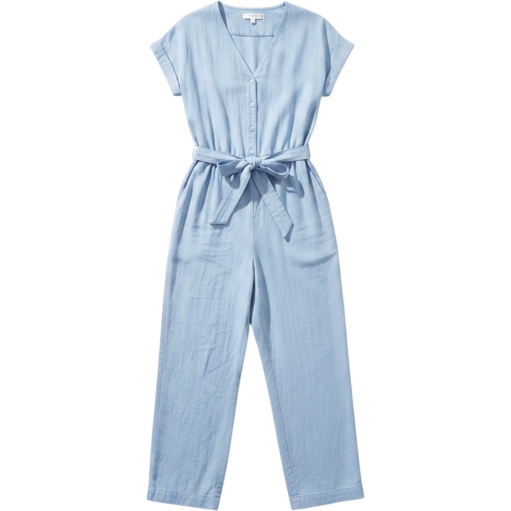 Cloth & Stone Light Wash Chambray Jumpsuit Small Wide Leg Tie Waist Romper