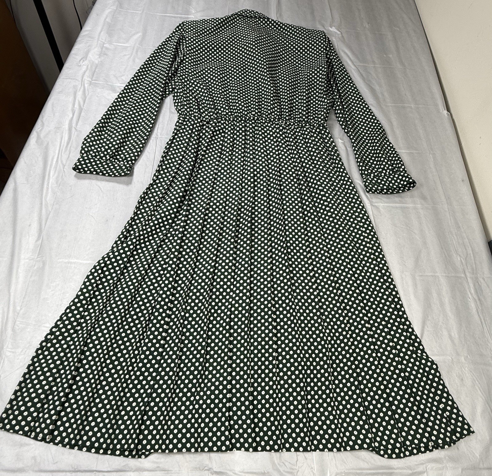 Vintage 80s Leslie Fay Hunter Green Polka Dot Midi Secretary Dress – Size 10 EUC