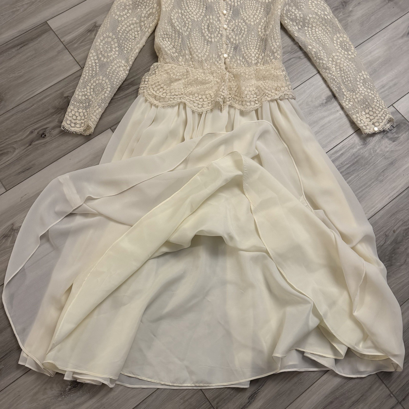 VTG Albert Nipon Boutique Dress Lace Bodice Midi Size 4 USA Union Made Cream