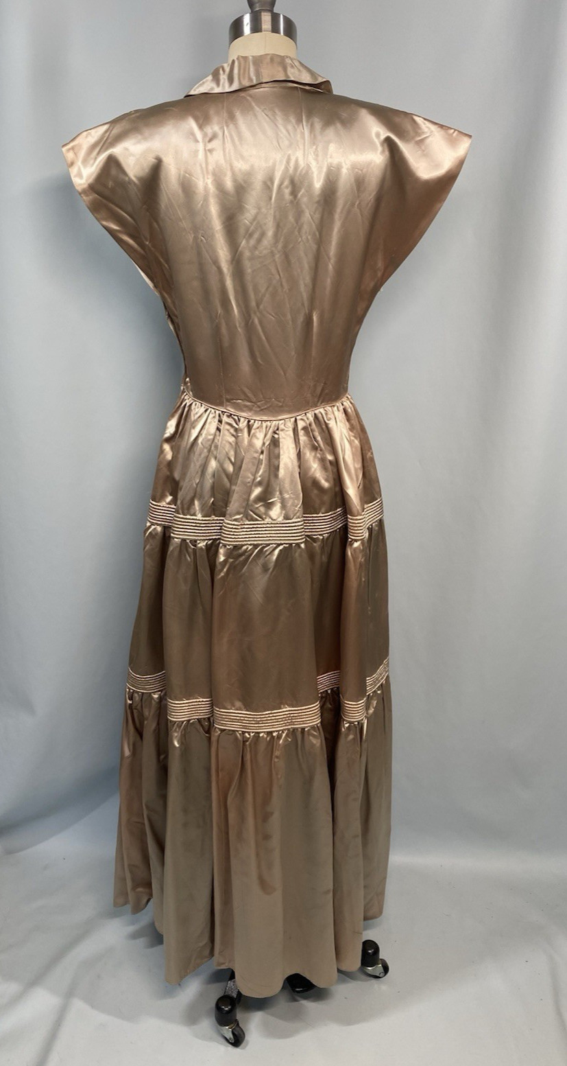 Vintage Dress SIZE EXTRA SMALL satin tan beige 40s 50s evening long wedding