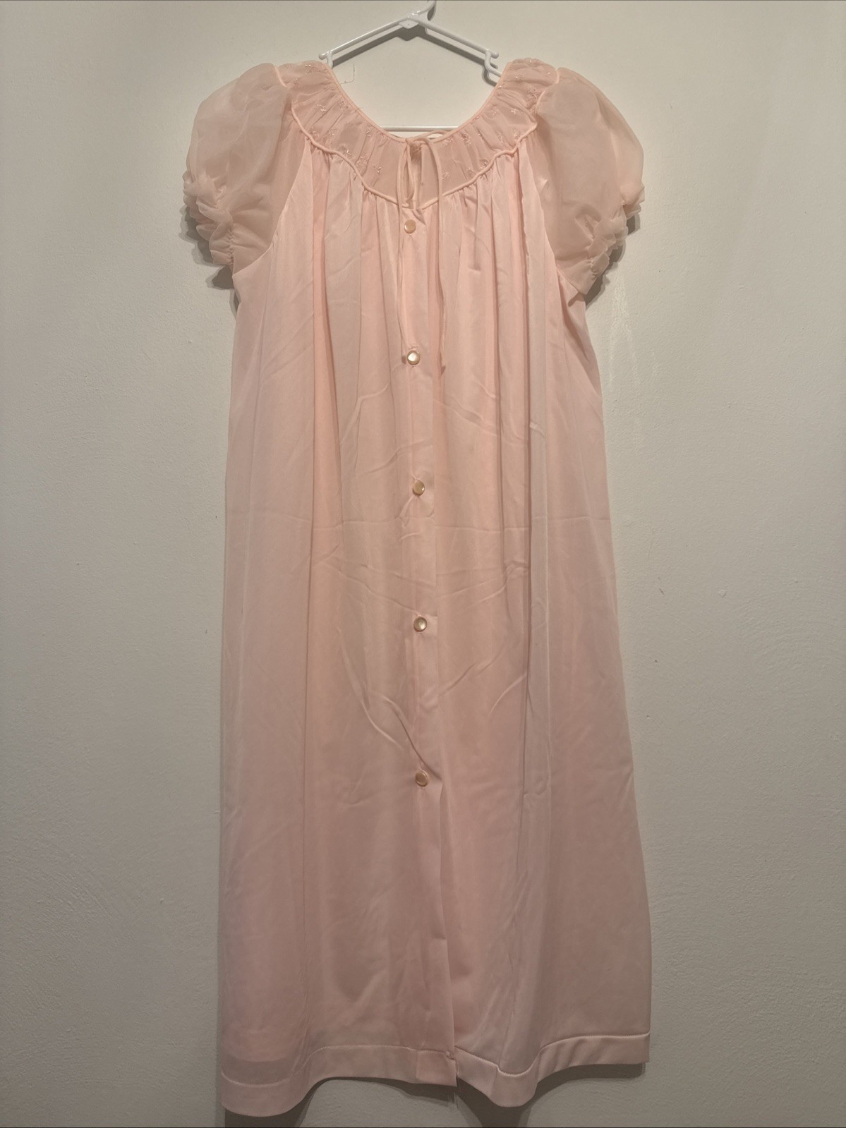 Miss Elaine Pink Nylon Button Up Vintage Nightgown