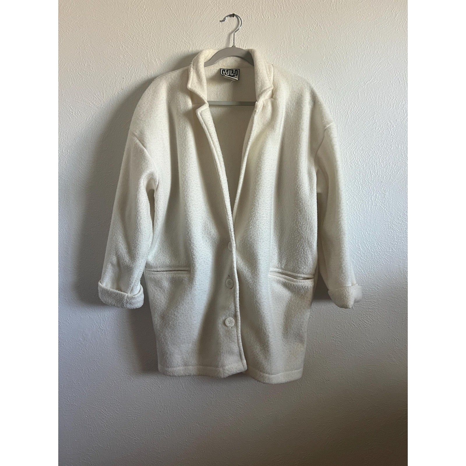 Vintage Cream Fleece Jacket Oversized Minimalist Coat Cozy Neutral 90s