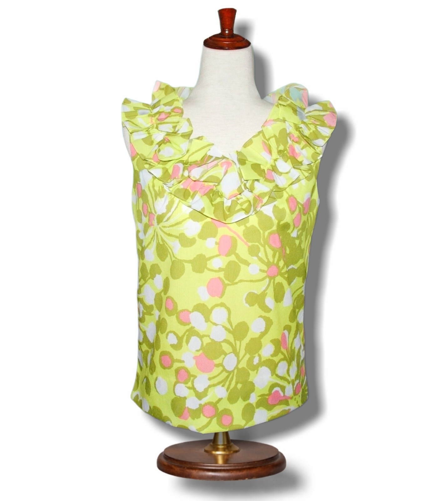 Vtg 1960’s Hawaiian Ruffle Blouse Women’s 36″ Bust Top Aloha Tiki Party Beach