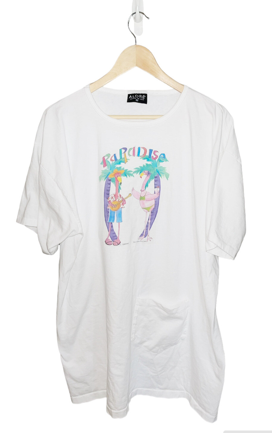 2006 ALORE Graphic Pocket Shirt Dress One Size Flamingos USA Made 100% Cotton