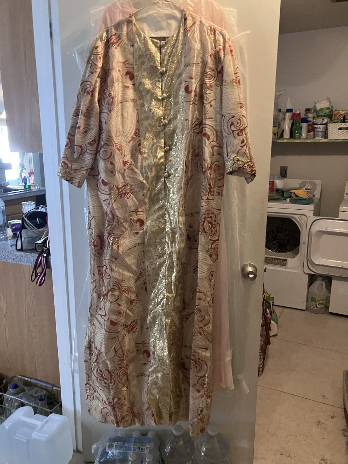 Vintage Hawaiian Surf Dress Liberty House Metallic Ocean Print 18 Muumuu Maxi