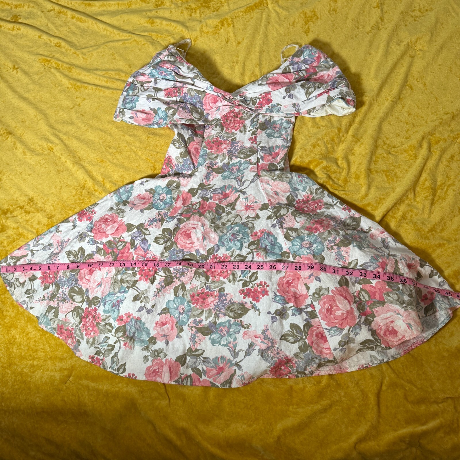Vintage Positively Ellyn Womens Cocktail Floral Midi Dress Off Shoulder Medium