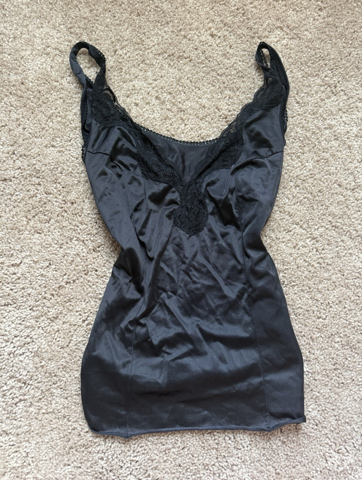 Peter Pan Black Nylon Lace Trim Slip Lingerie Top Size L Regular 13in