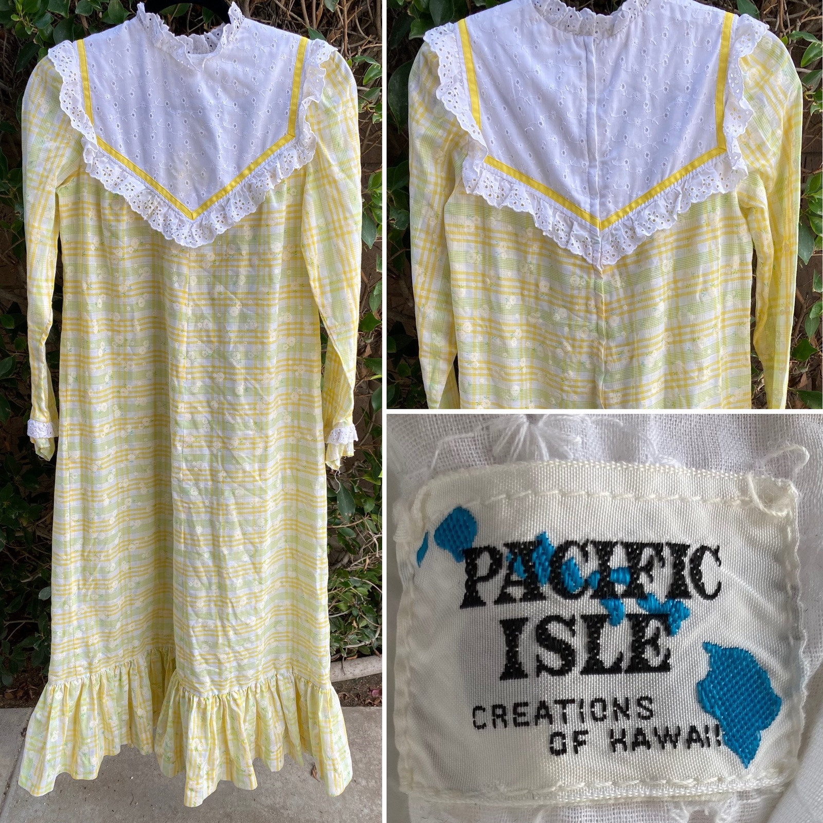 Vintage Pacific Isle Creations Of Hawaii Hawaiian Dress Flocked Eyelet Prairie
