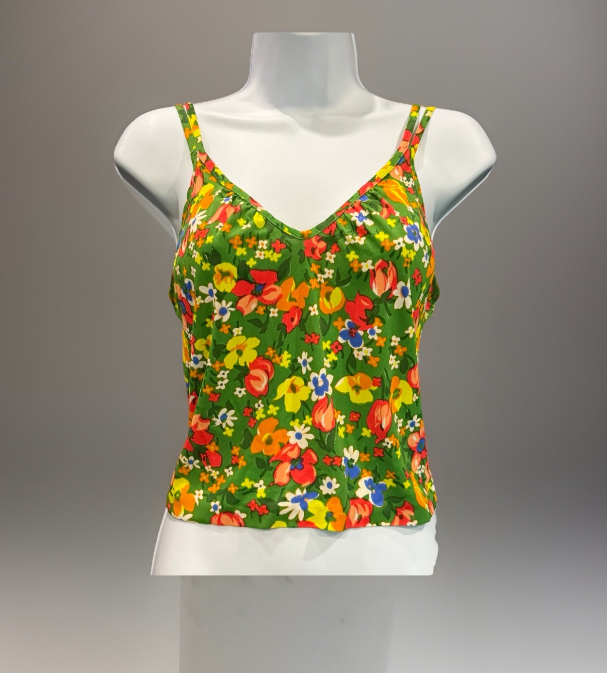 Vtg 70’s Maille de France Shocking Diffusion Disco Daywear Green Floral Tank