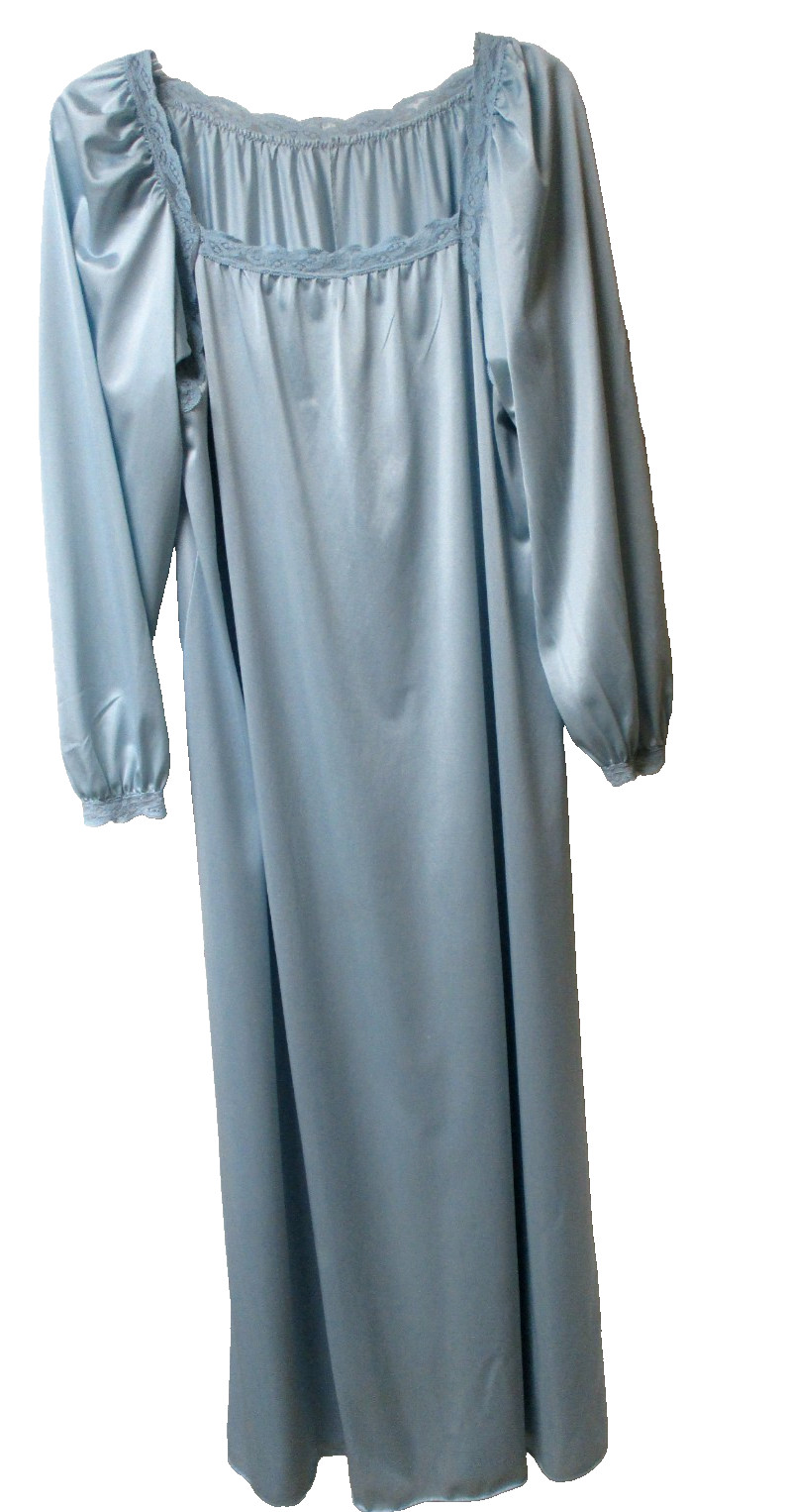 Vintage Olga Secret Hug Nightgown Size Medium Blue Long Sleeves 100% Nylon #9631