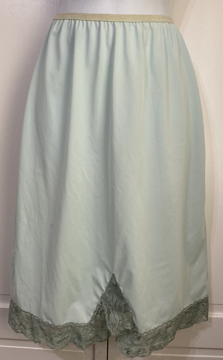 Vintage ROGERS Blue Half Slip Made In USA Small Lace Trim