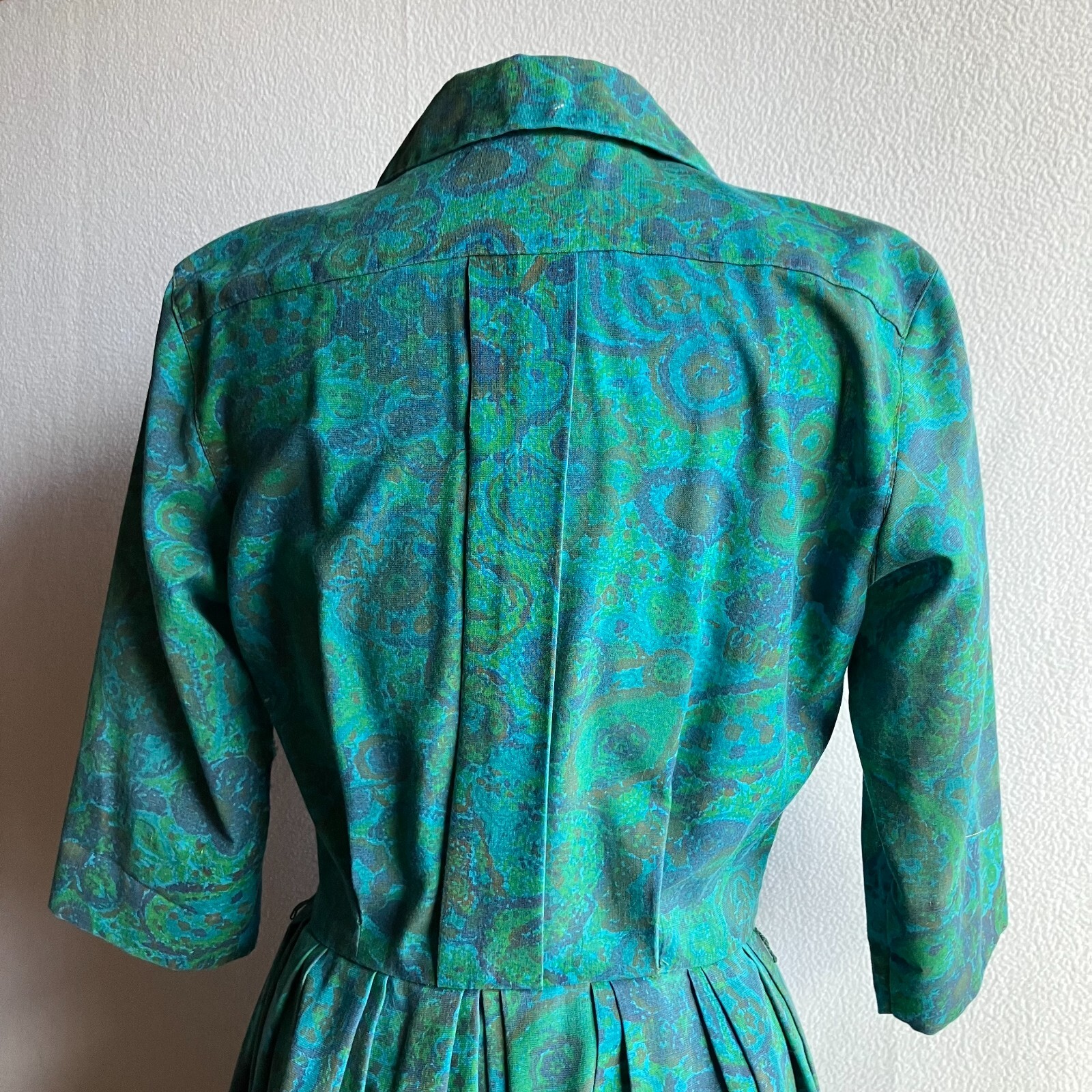 Vintage 1950s Jerry Gilden Turquoise Paisley Short Sleeve Shirtwaist Dress As Is
