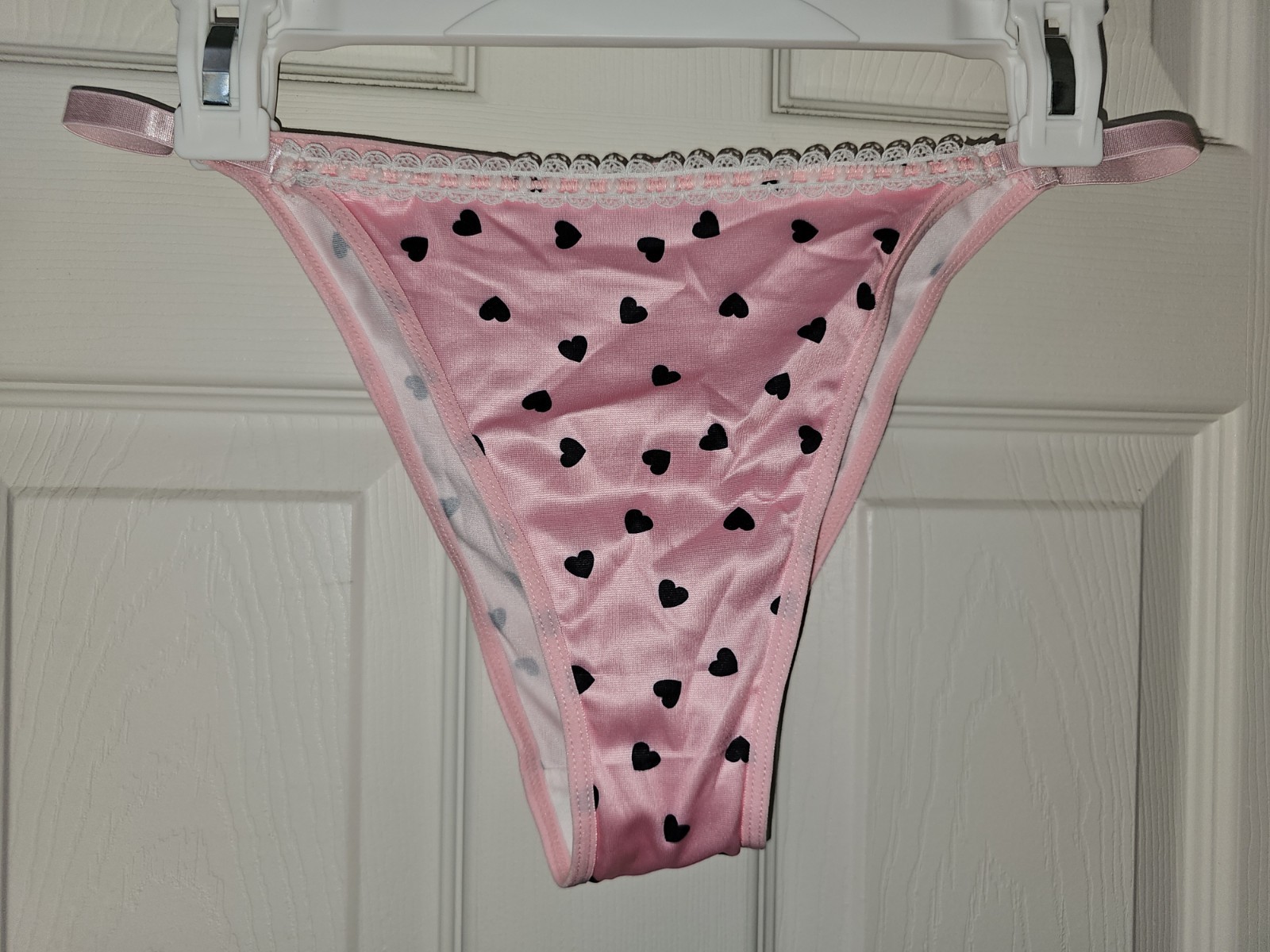 Vintage Girly Cute Pink Heart String Bikini Panties. Size Large