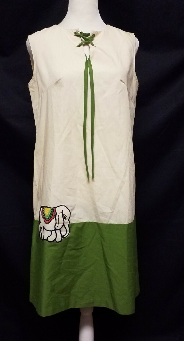 Vtg 60s Ken Robe by Kenrose House Dress Embroidered Elephant Sz12 Union Made