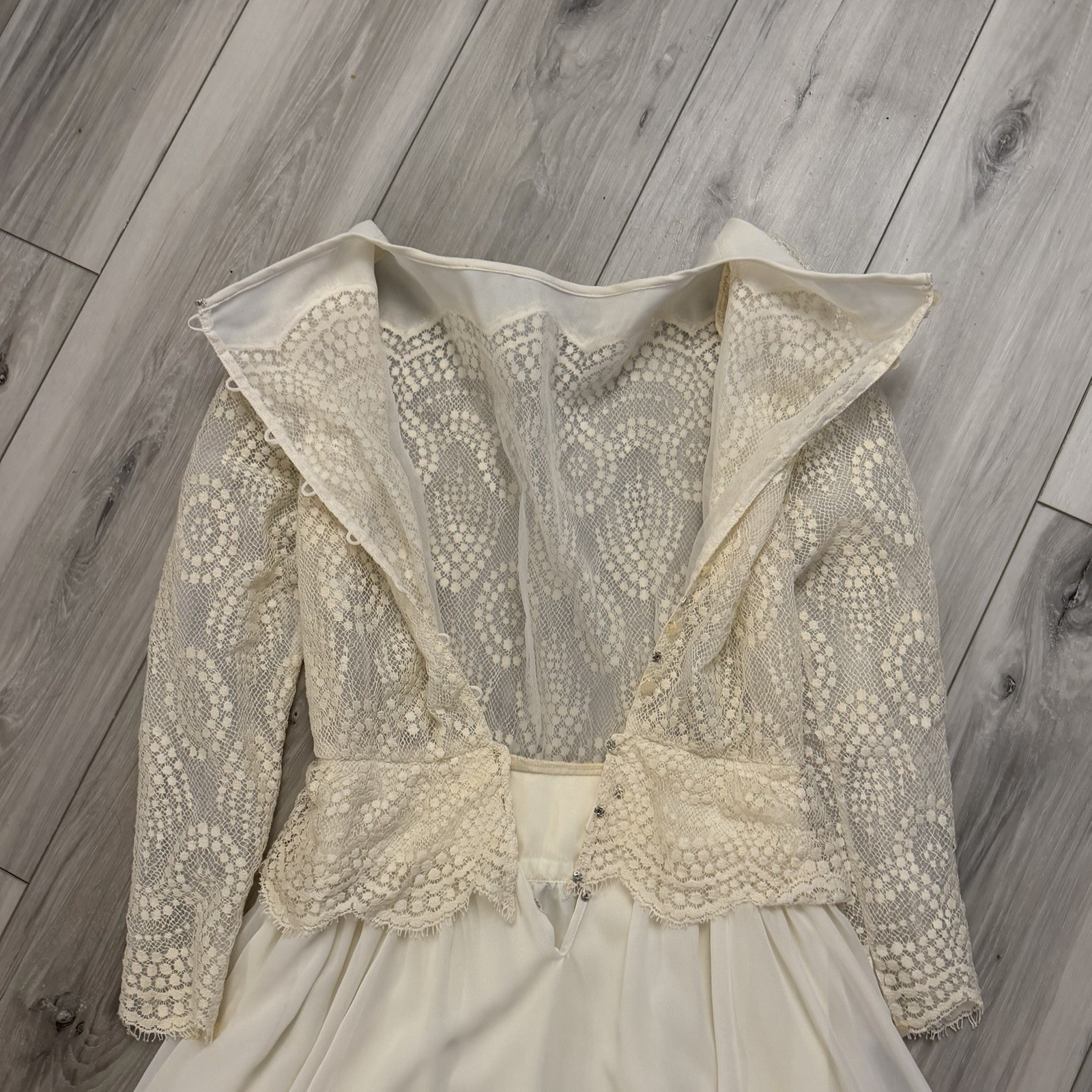 VTG Albert Nipon Boutique Dress Lace Bodice Midi Size 4 USA Union Made Cream
