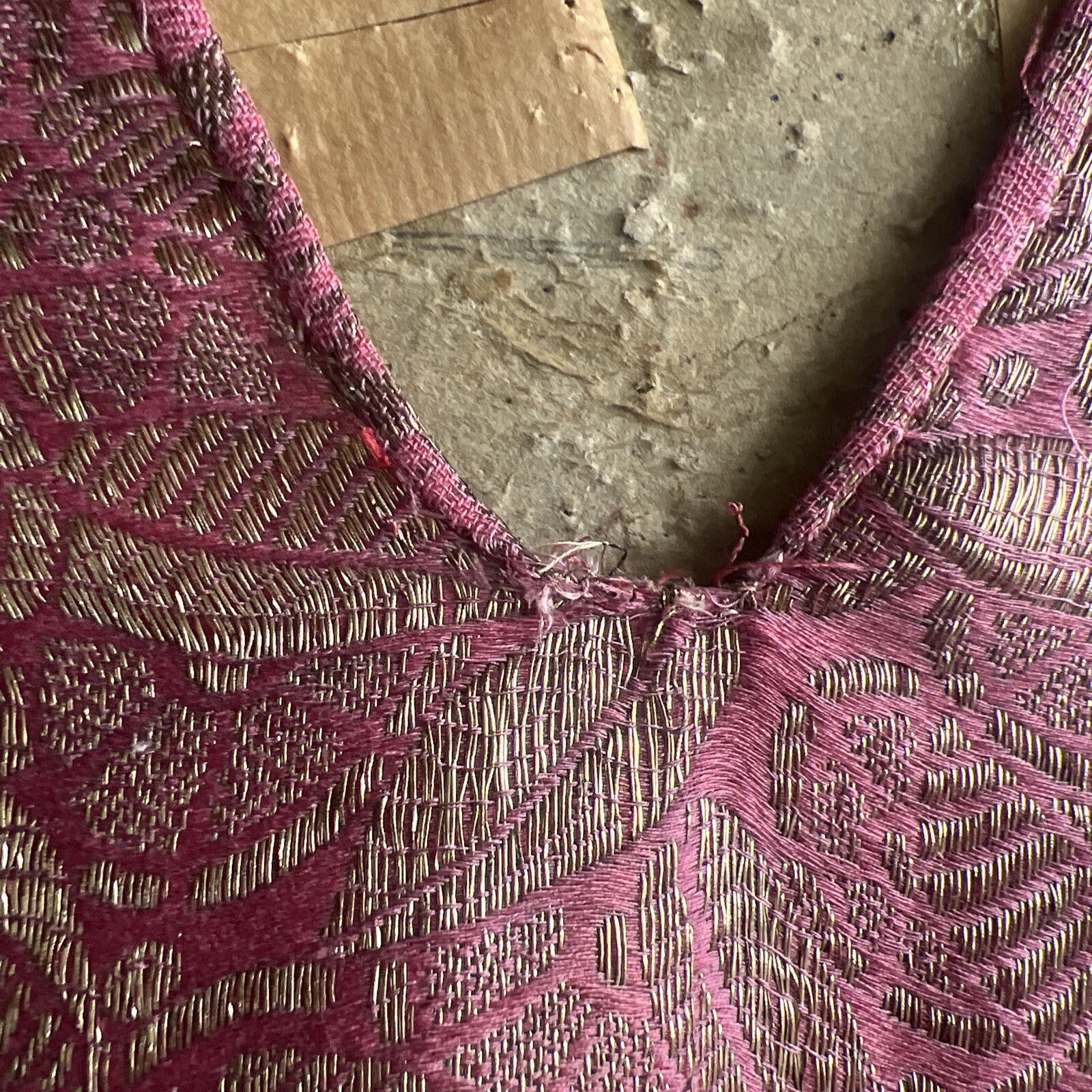 Antique 1920s Pink Silk Lamé Smock Mini Dress Blouse Fruit Design 1930s Vintage