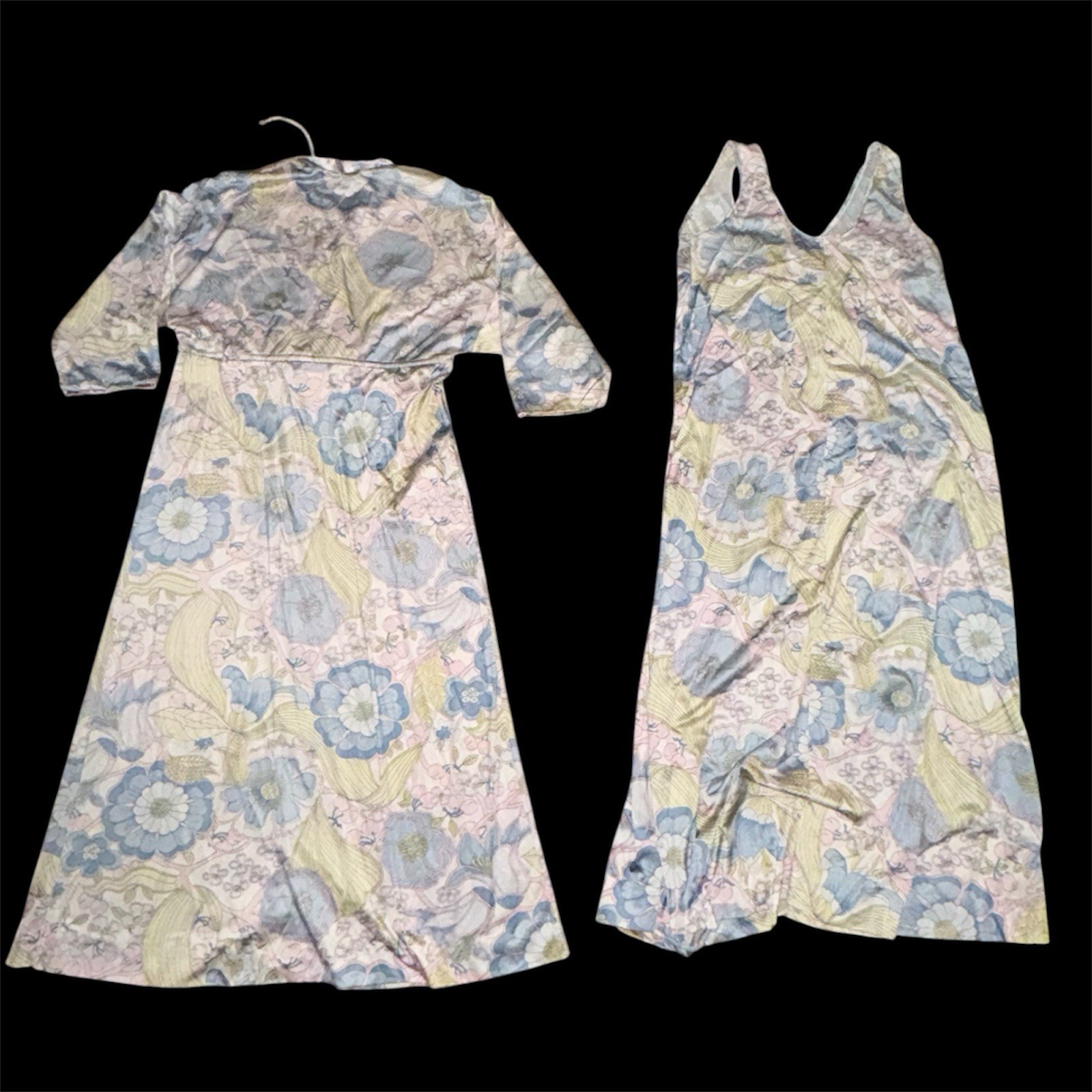 VTG Vanity FAIR Peignoir Robe Nightgown Negligee Gown SET sexy Blue Small