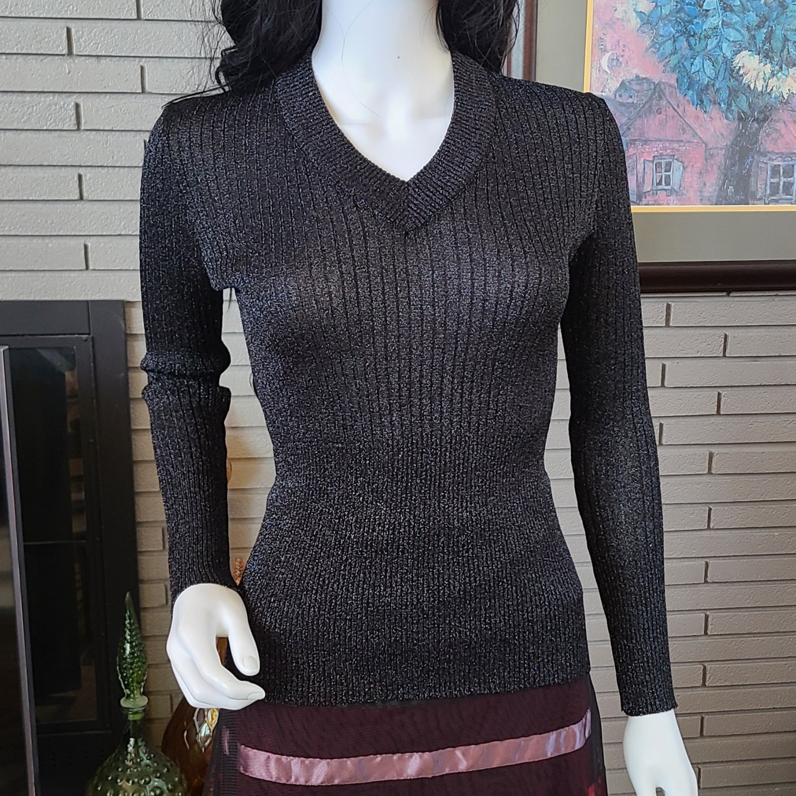 Vintage 1970’s black lurex v-neck long sleeve too by Renée Tener for Outlander