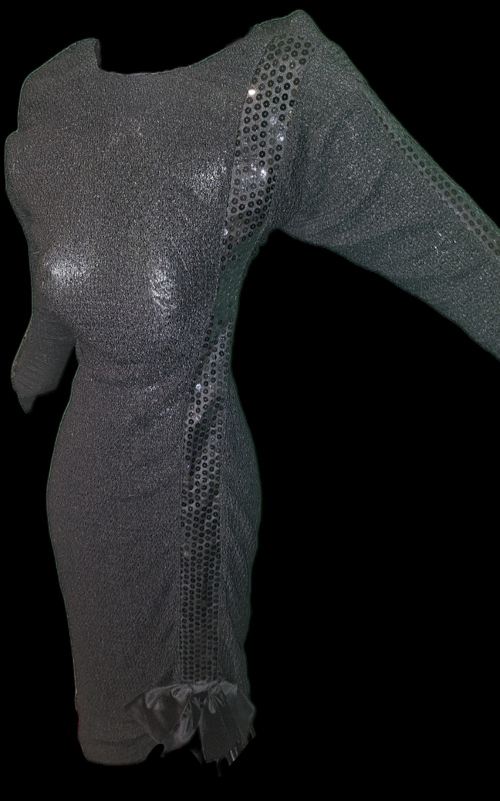 VTG 80s Romantic Goth Punk Glam Black Lurex Bodycon Cocktail Dress Low Back