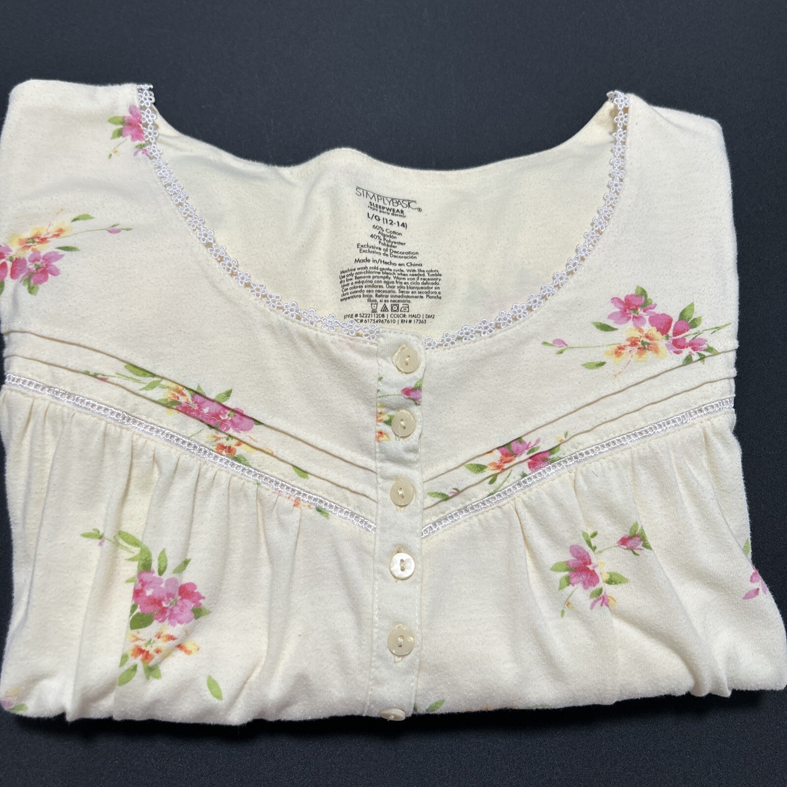 Simply Basic Nightgown Size Large Prairie Granny Pale Yellow Feminine Ruffle