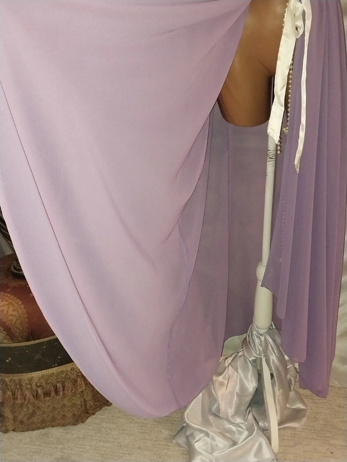 VTG SILKY SEMI SHEER TIERS PURPLE CHIFFON LONG TWIRLY ROBE DUSTER OSFM 52 54″