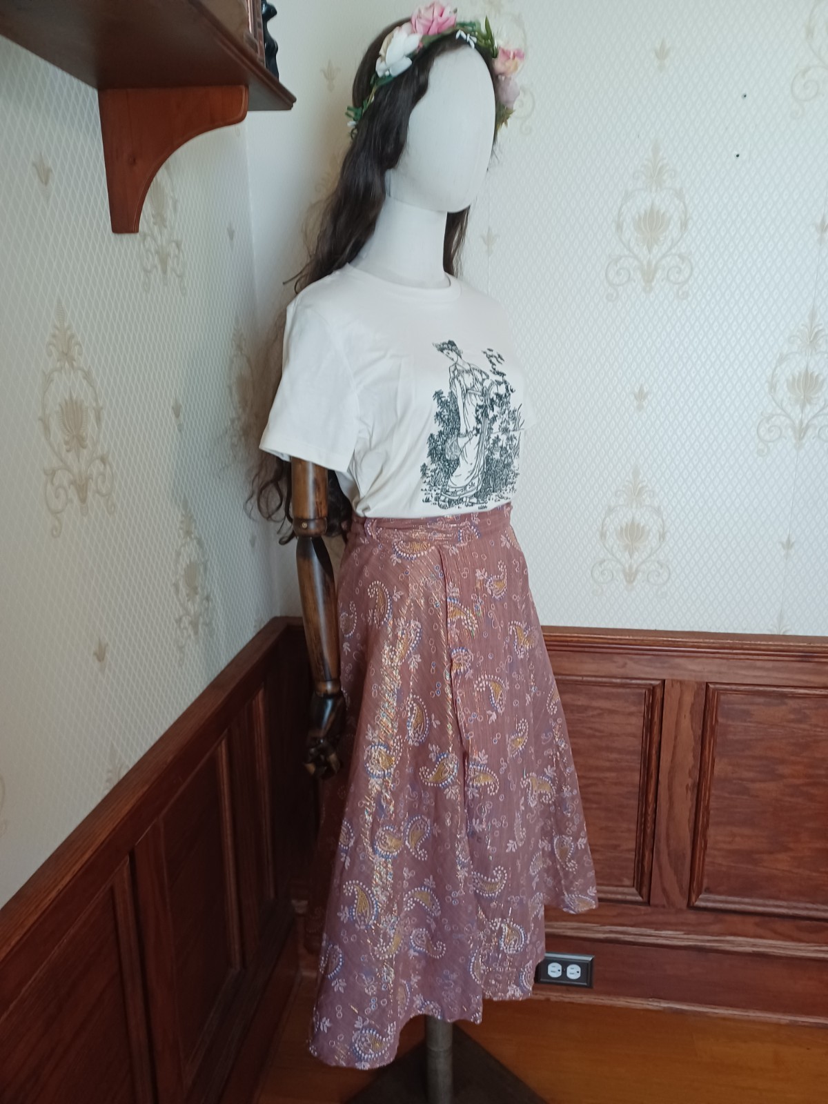 Vintage 1970s Iram Rose Metallic Rainbow Lurex Paisley Hippie Fairy Wrap Skirt