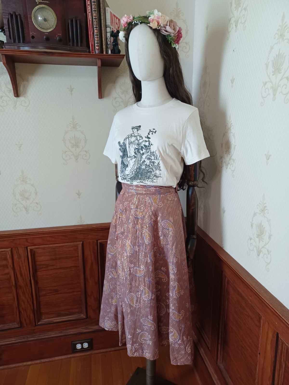Vintage 1970s Iram Rose Metallic Rainbow Lurex Paisley Hippie Fairy Wrap Skirt