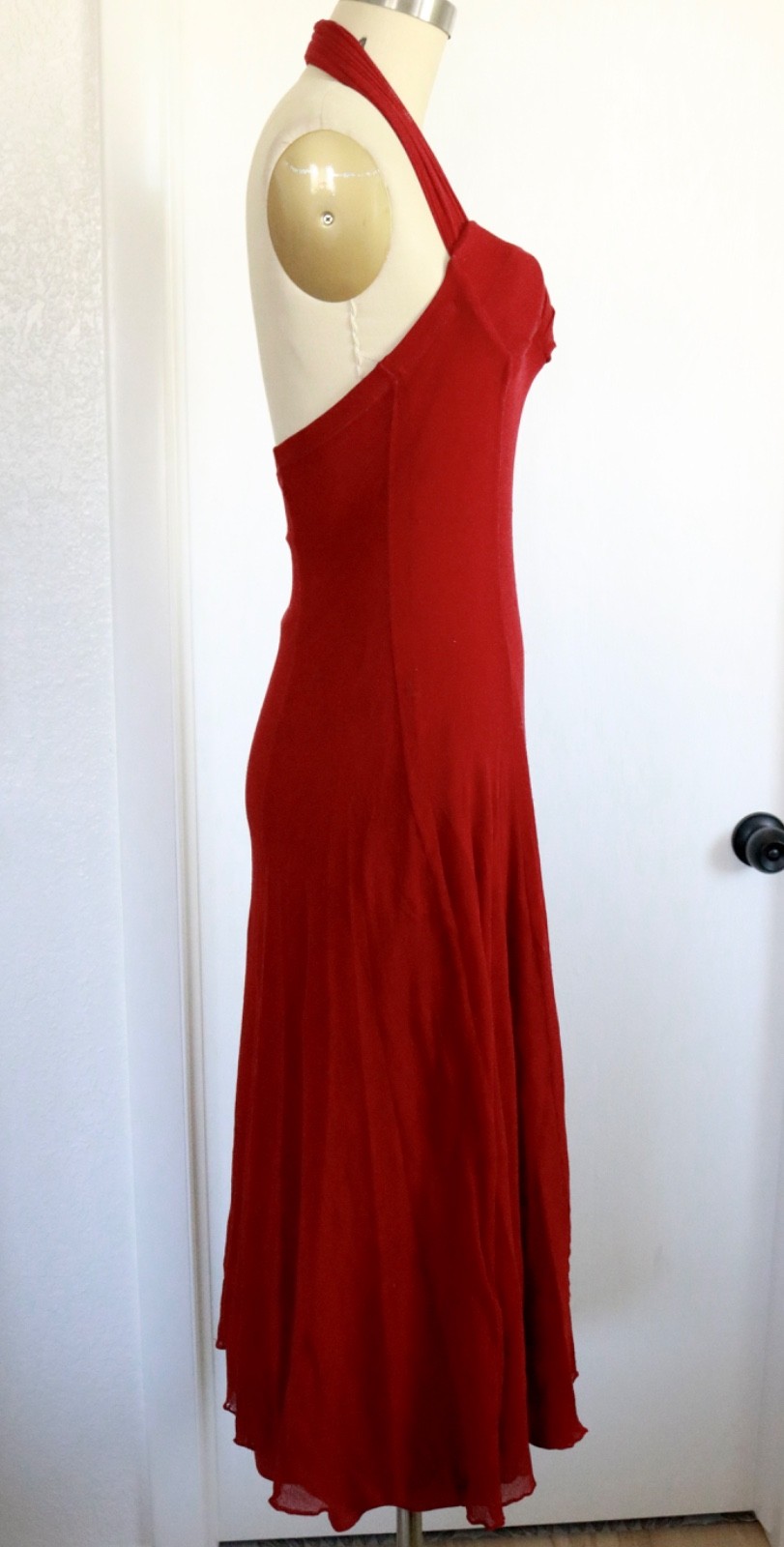 VTG Y2K USA Dark Red Mesh Dress Halter Neck Sz 1 Built In Bra Sexy Damaged READ
