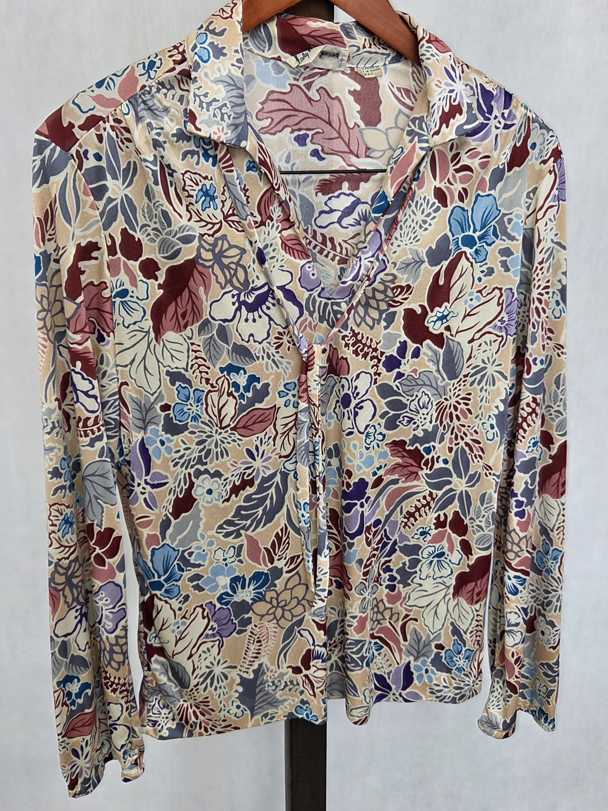 Vintage 70’s Lady Manhattan Floral Long Sleeve Blouse Tie Neck Size S