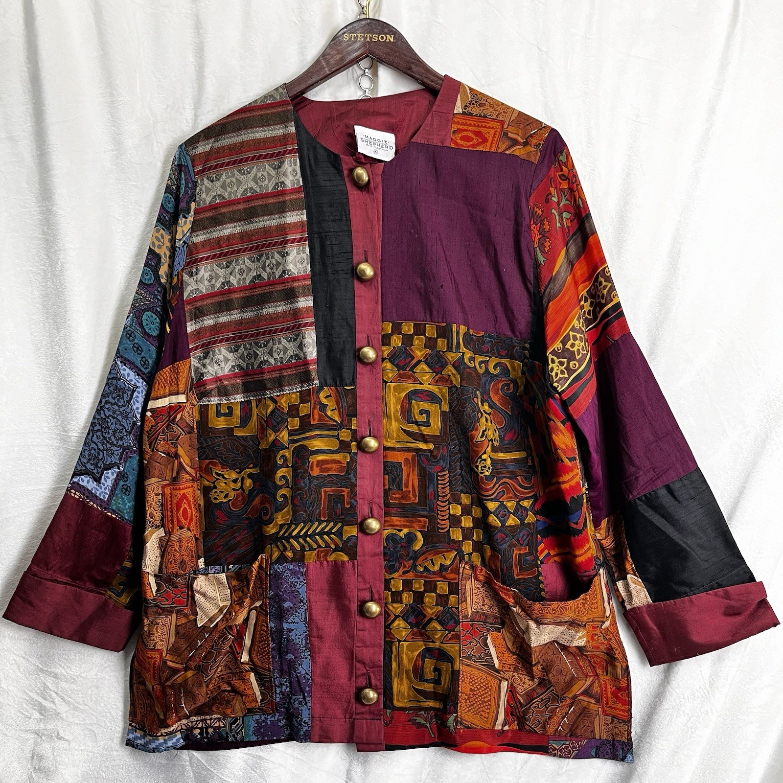 Vintage Patchwork Jacket Maggie Shepherd Australia Womens XL Button Front Shirt