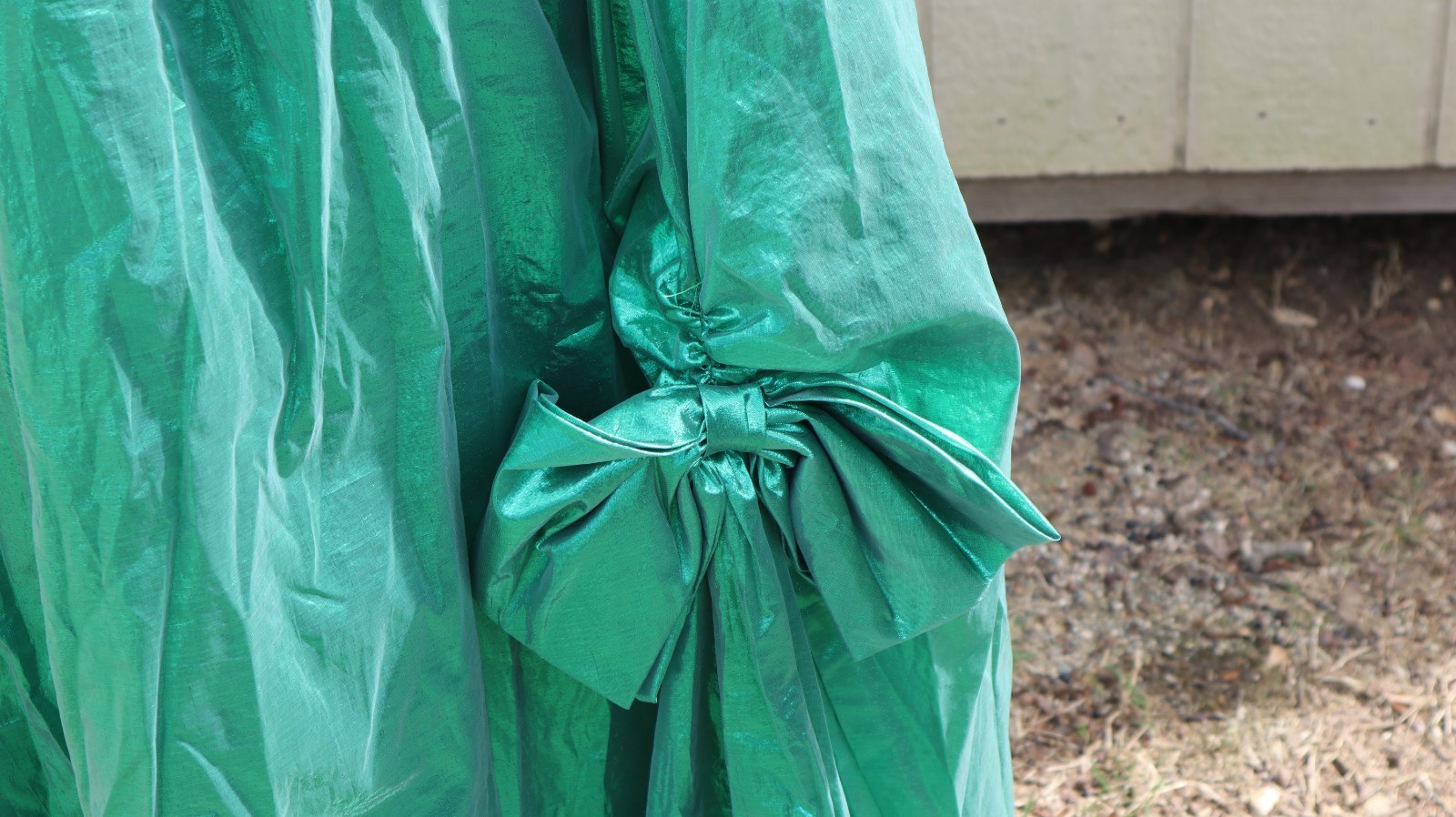 Vintage 80s 90s Green Metallic Prom Party Dress Pageant Bow Strapless Small