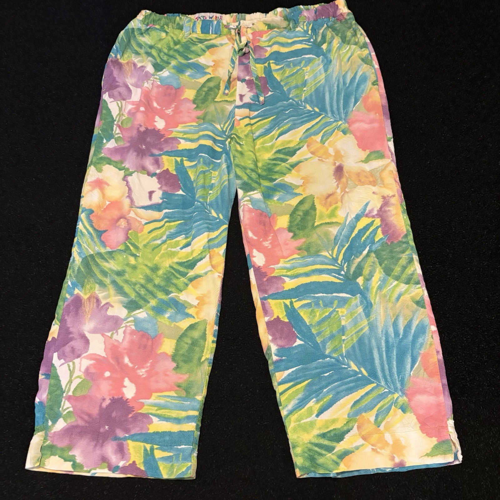 Vtg. Jams World Women’s XL Hawaiian Floral “Orchid” Lightweight Rayon Crop Pants