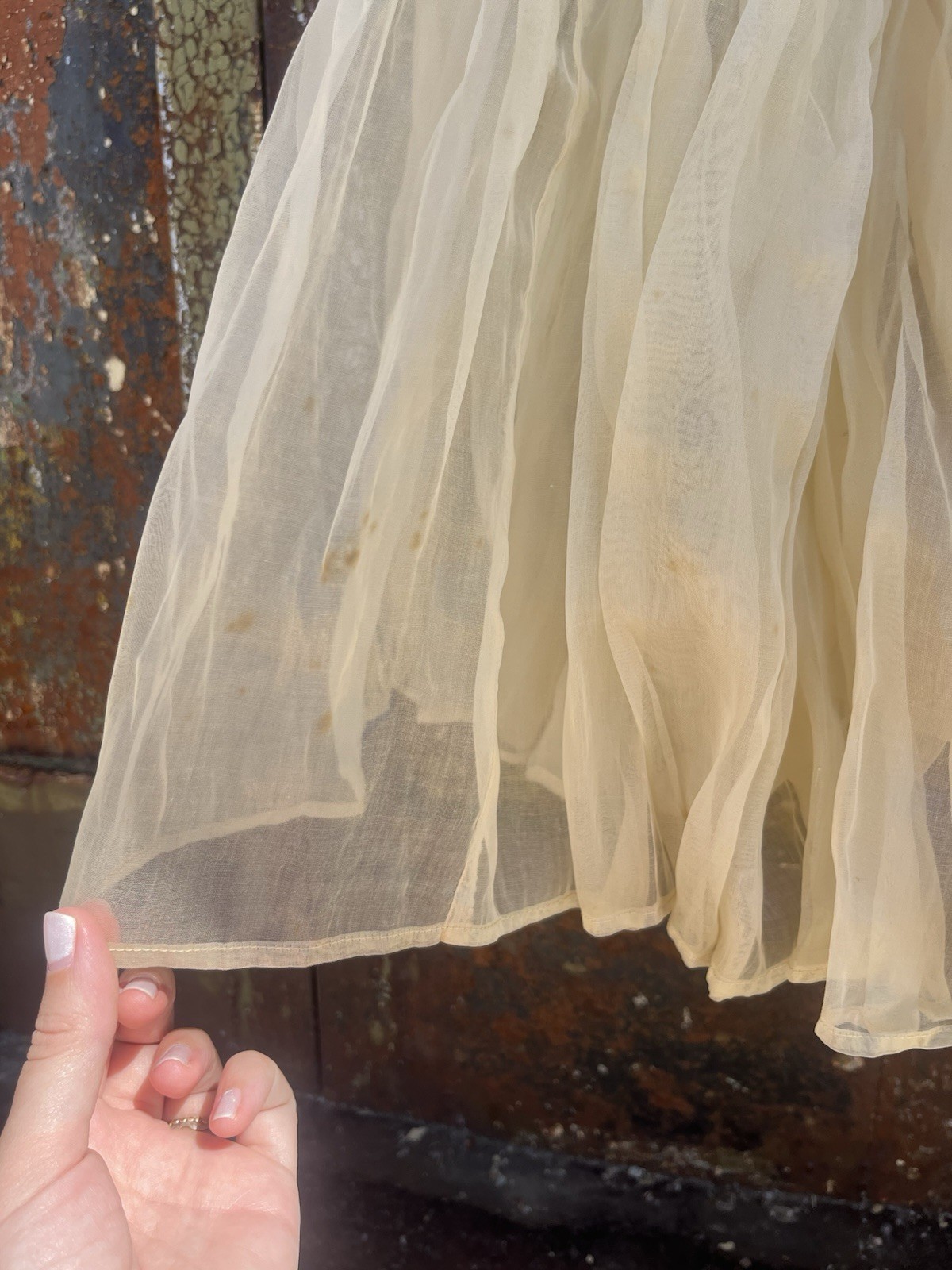 Vintage 40s 50s Mid Century Art Deco Strapless Scallop Bridal Gown Dress XS