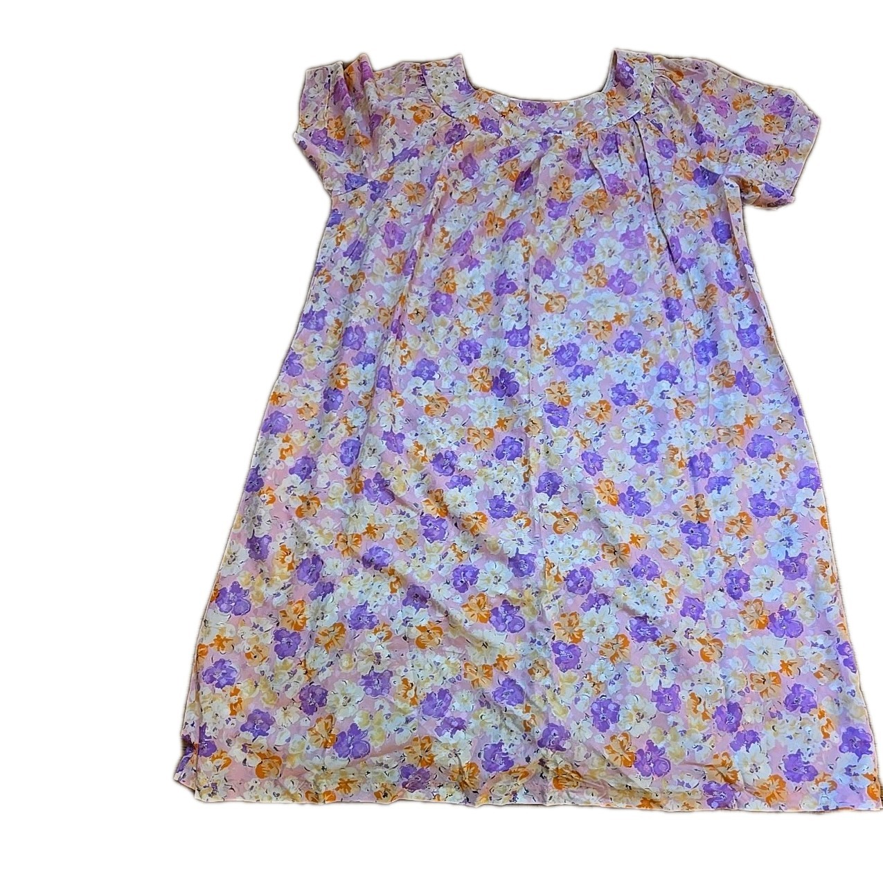 VINTAGE SEARS MULTI COLOR FLORAL COTTON Grandma MUUMUU DRESS 1 SZ All